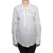 Michael Michael Kors Long Sleeve Bow Neck Striped Blouse Shirt (Black, Large)