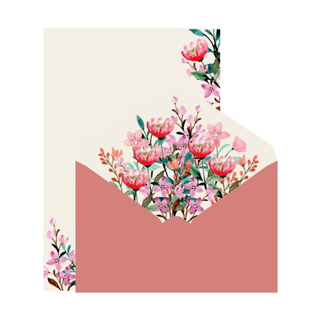 Sobre de boda, carta de invitación, tamaño A5, carta de amor escrita a mano, papel para cartas, juego de sobres con flores de primavera cálidas, contiene 2 sobres, 4 papeles para cartas