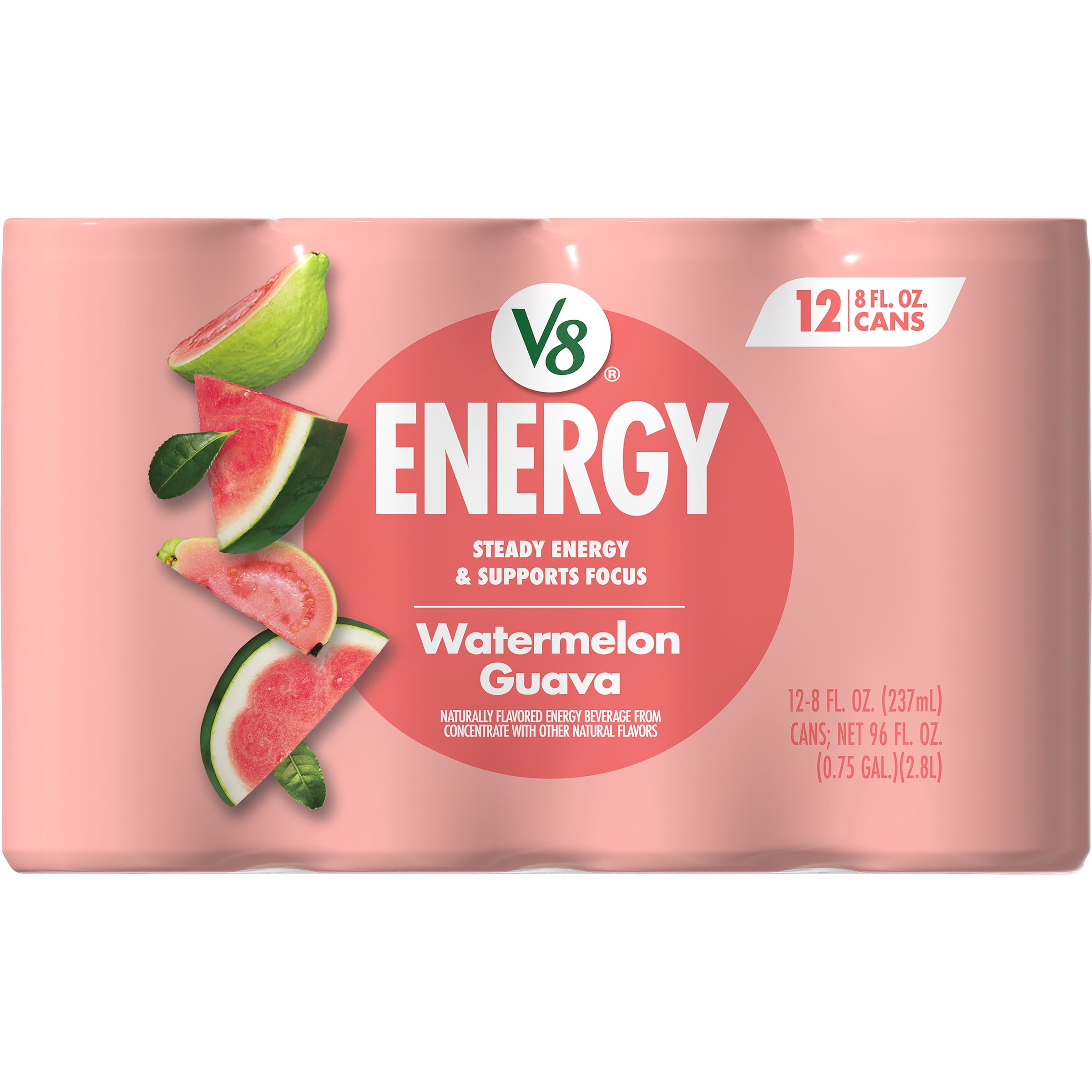V8 Energy Watermelon Guava Energy Drink, 8 fl oz Can (12 Pack)