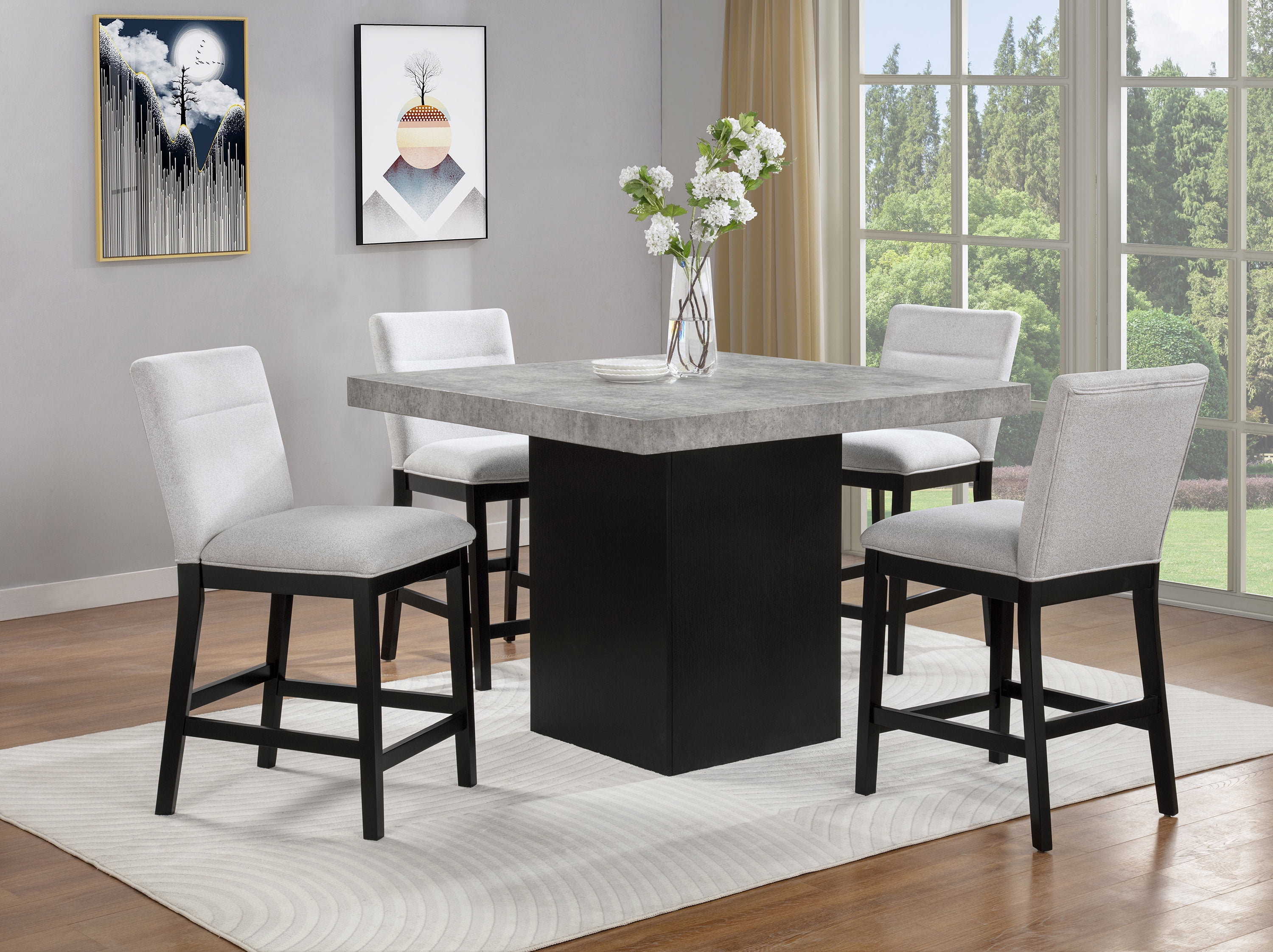 2pc Light Gray Upholstered Counter Height Chairs Soft Neutral Tone Dark Finish Legs Wooden Dining Room Furniture
