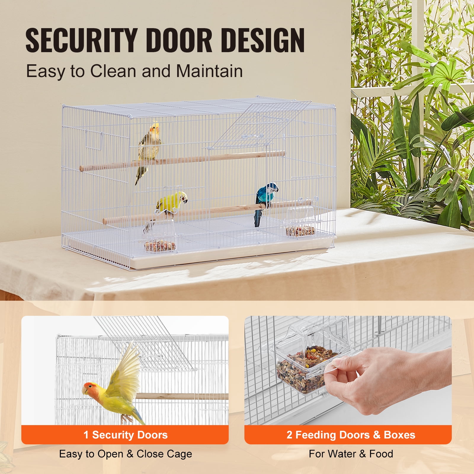 KFFKFF 30"x18" White Bird Cage, Compact Metal Parakeet Enclosure with Perches & Food Containers for Small Birds