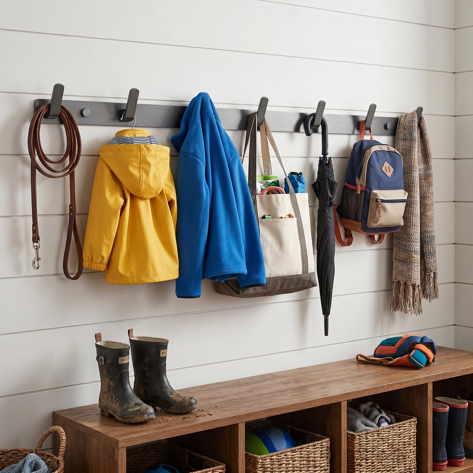 Unique Bargains Coat Rack Wall Mount for Entryway Bathroom Bedroom Gray 6 Hooks
