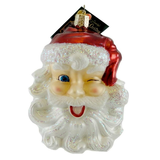 Old World Christmas WINKING SANTA Glass Santa Claus Ornament 40114