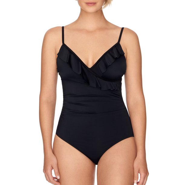Women's Black Ruffle One Piece Swimsuit
