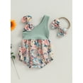 thumbnail image 2 of LMLYSoH Baby Girl Two Piece Outfits Summer Floral One Shoulder Romper and Stretch Headband Cute Clothes, 2 of 8