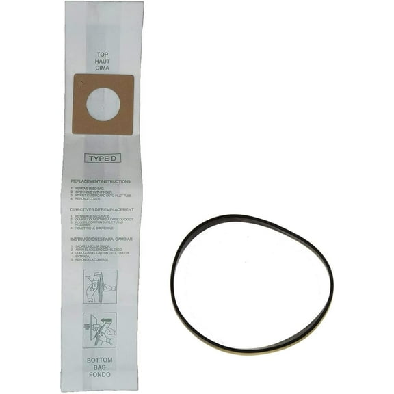 Replacement Part For Dirt Devil Type D, 6 Paper Bags with Style 4/5 Flat 2 Belts Models 085300, 085335, 085355, 085360, 085400, 085435, 085470, 085480, 085500, 085520, 085550 # 123SW & 1720410001
