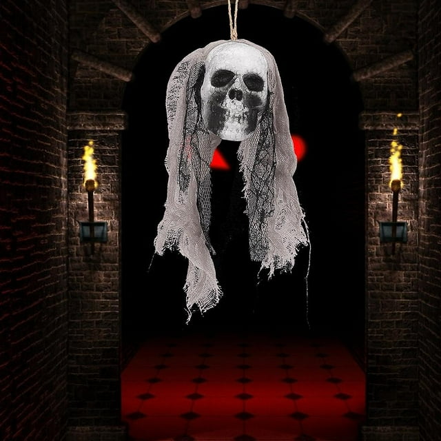 2Pcs Halloween Skeleton Skull Hanging Pendant Haunted House Horror Props DecorationGrey