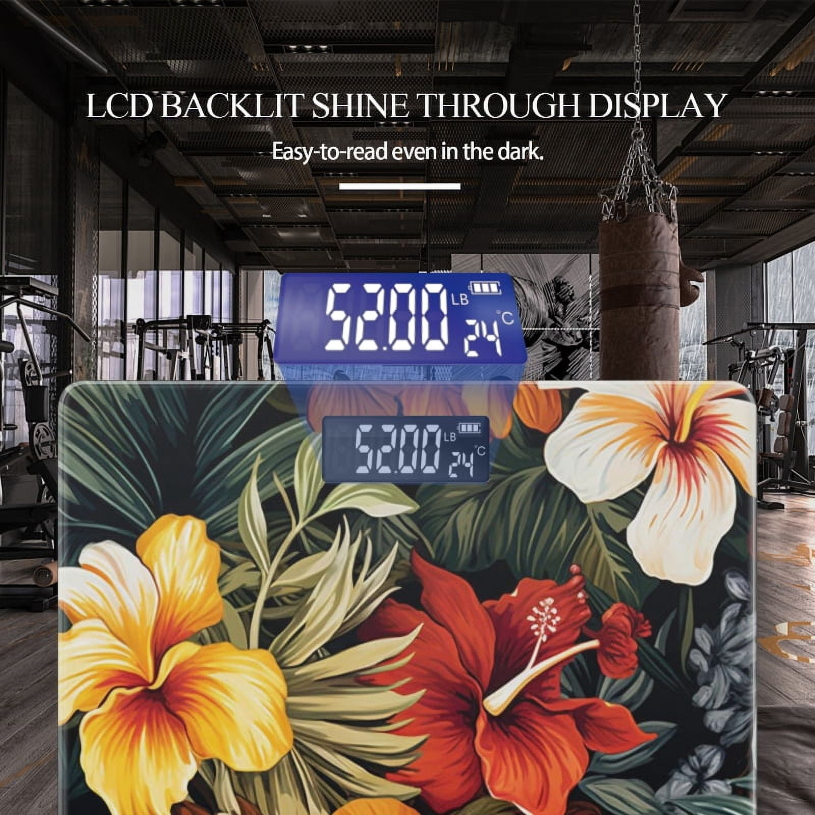 Bathroom Scale, Highly Accurate Digital Body Scale,Precisely Measures Weight up to 400 lbs-Hawaiian Tropical Floral Pattern With Red And Yellow Flowers