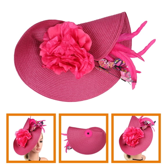 UPKOCH 1Pack Fascinator Hat Rosy Fabric Elegant Tea Party Hats for Women Wedding