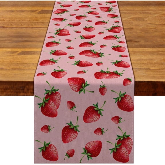 Strawberry Table Runner Summer Girl Baby Shower Birthday Party Decoration Home Dining Room Kitchen Decor(13.8" x 71")