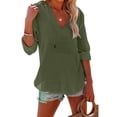 thumbnail image 2 of Women's V-Neck Hooded Beach Cover Up 2026 Lightweight Gauze Hoodie Shirts Loose Drawstring Pullover Tops with Pocket Army Green L, 2 of 7