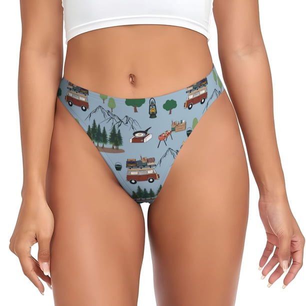 Balery Camping Caravan Tangas de Algodón para Mujer con Estampado – Ropa Interior Sexy, Transpirable, G-string-Small