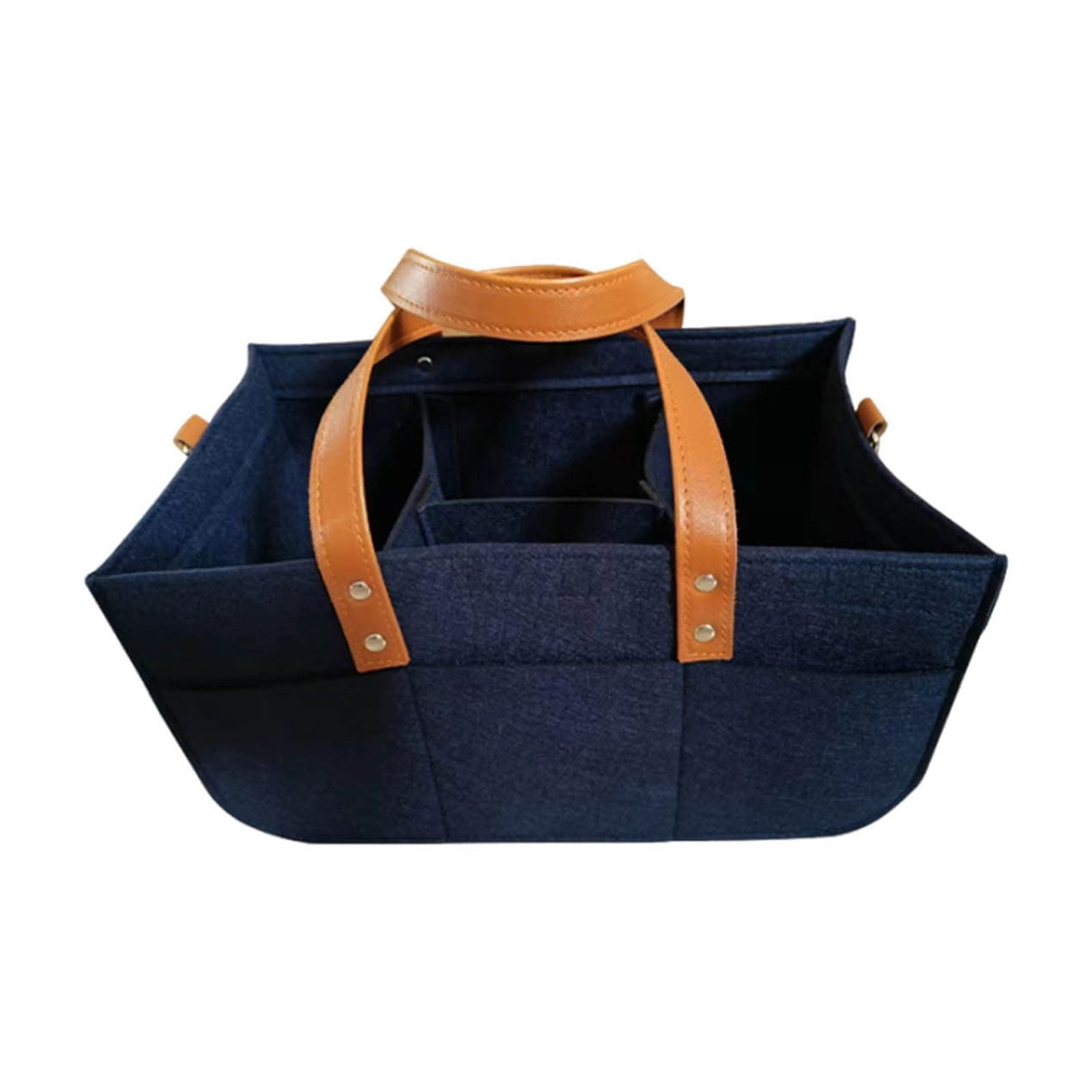 Weloille Felt Diaper Bag 33x15x18cm Foldable Storage Organizer, Gray with Brown Leather Handle, Portable Multifunctional Changing Station for Baby Care Essentials and Breast Pump Accessories