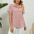 thumbnail image 4 of Patlollav Womens Fashion Short Sleeve Buttons Easter Solid Color Loose Tops Blouse, 4 of 6
