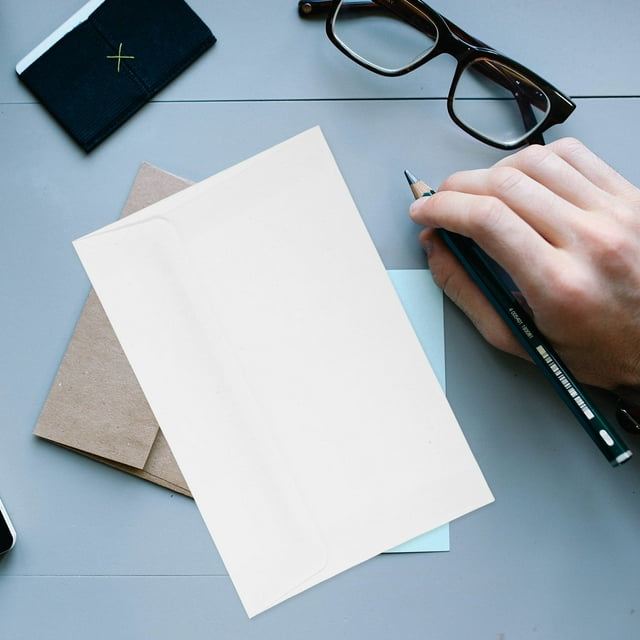 FONDOTIN 50Pcs Standard Envelopes White Kraft Paper Self Sealing for Wedding Letter Envelopes and Thank You Notes