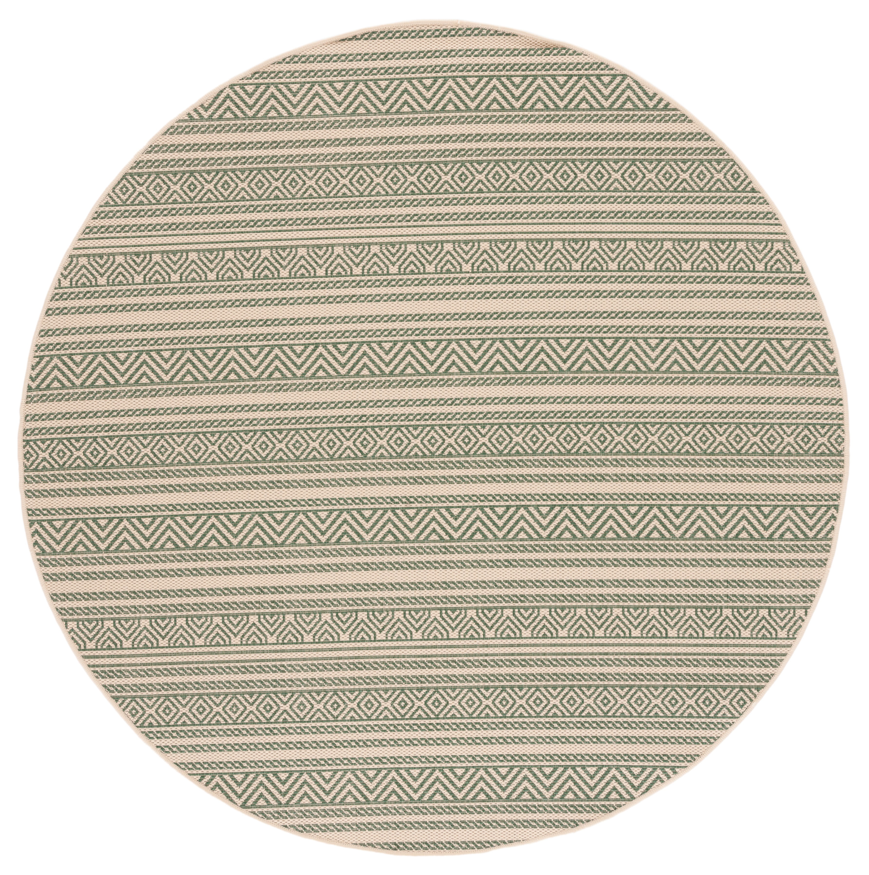 Safavieh Courtyard Seanna Striped Indoor/Outdoor Area Rug, Beige/Dark Green, 6'7" x 6'7" Round