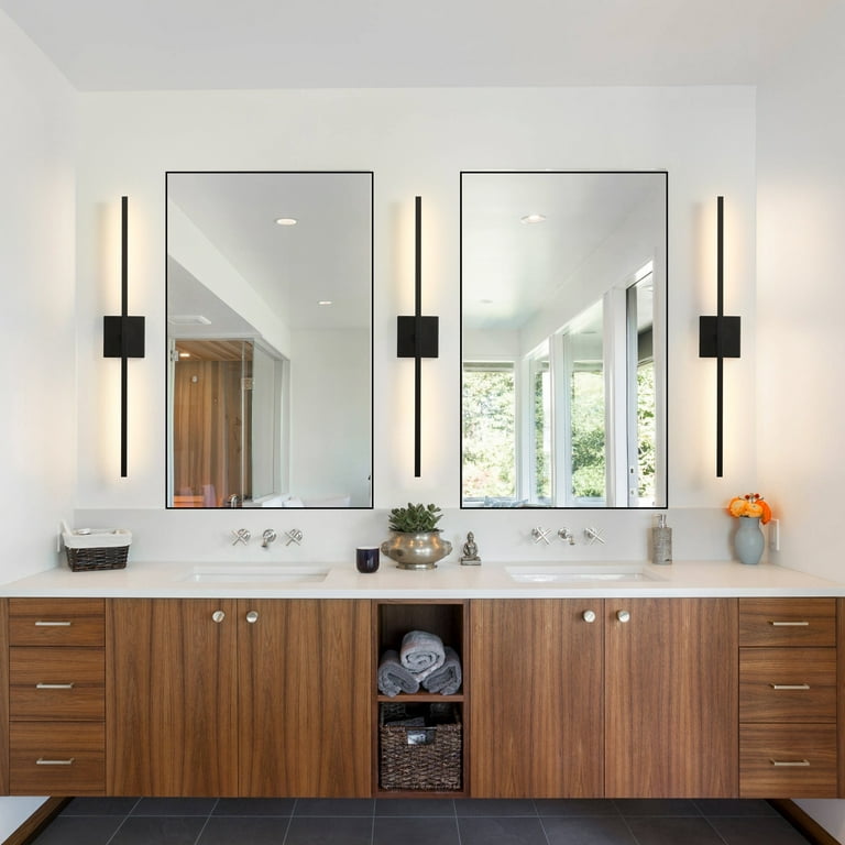 Modern Bathroom Vanity Light Wooden LED Vanity Light Fixtures in Acrylic  Shade