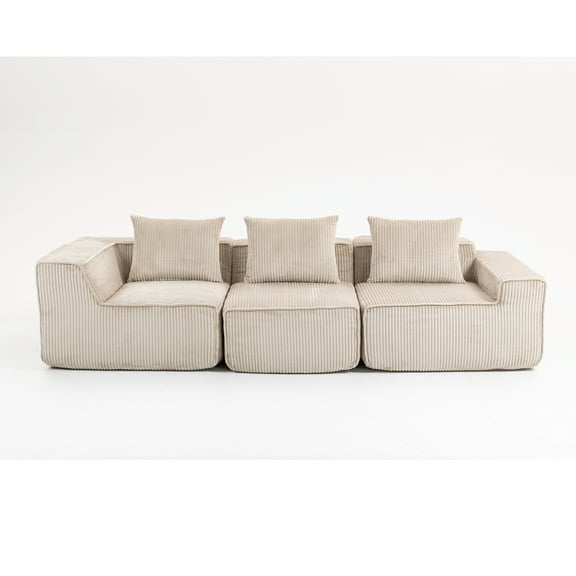 Topcobe Modular Sectional Sofa, L-Shape Chaise Lounge, Upholstered Couches, Soft Corduroy Fabric, Space-Saving Couch for Living Room Bedroom, Beige
