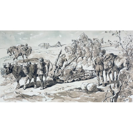 Oxen Drawing A Primitive Sled Laden With Rocks After A Watercolour By A Heins From Cortege Historique Des Moyens De Transport Published Brussels 1886 Canvas Art - Ken Welsh Design Pics (20 x 10)