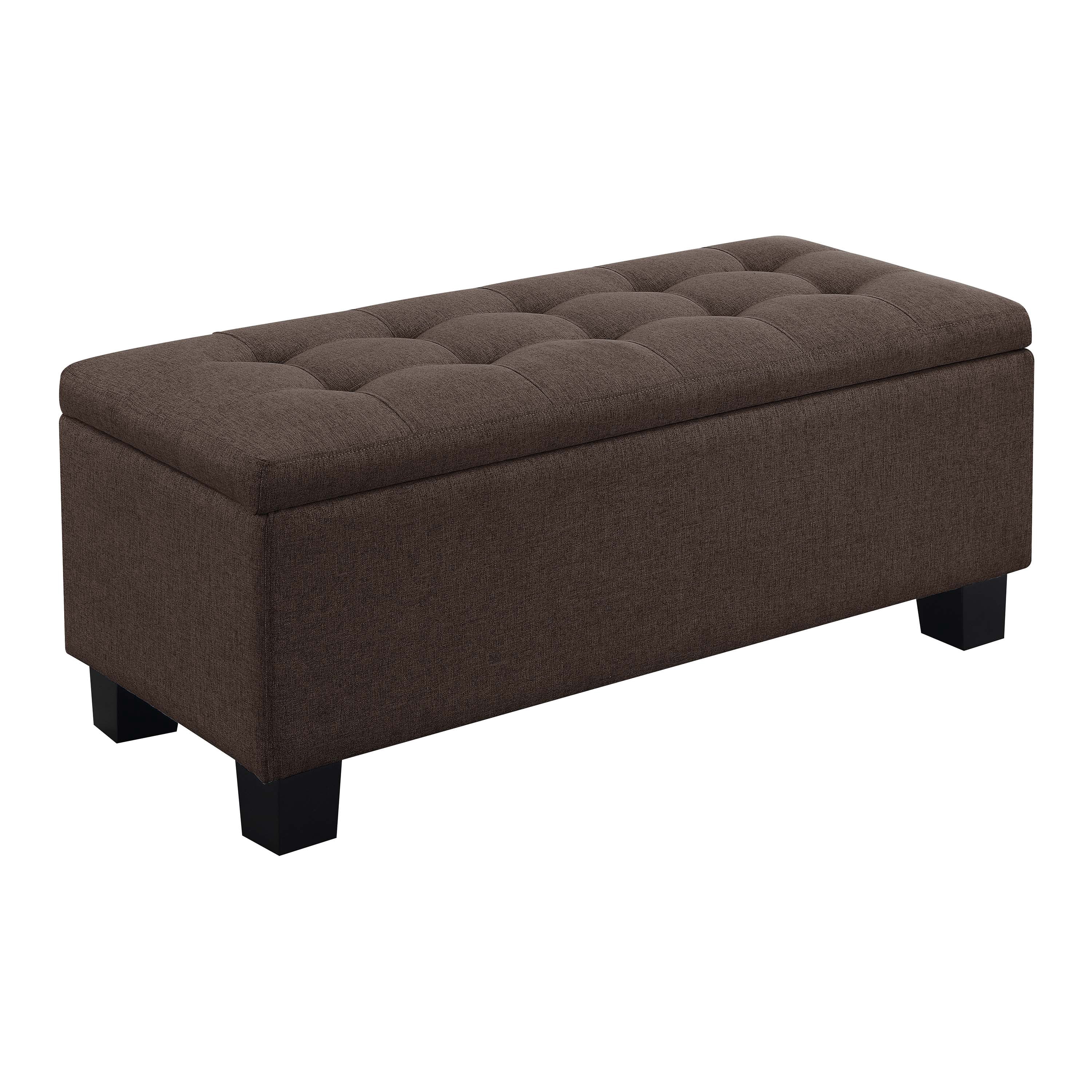 AC Pacific Tufted Upholstery Storage Bench with Matching Ottomans, Brown, 3pcs