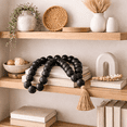 thumbnail image 4 of Wooden Beads Garland with Tassel Accent for Home Decor and Bathroom - Draped Styling Detail for Office, Room and Living Room - Shelf and Coffee Table Decor for Styled Surfaces - 2", Black, 4 of 11