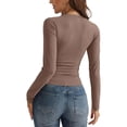 thumbnail image 4 of Women's Tops Casual V Neck Long Sleeve Slim Fit T Shirt Blouse,Coffee,S, 4 of 6