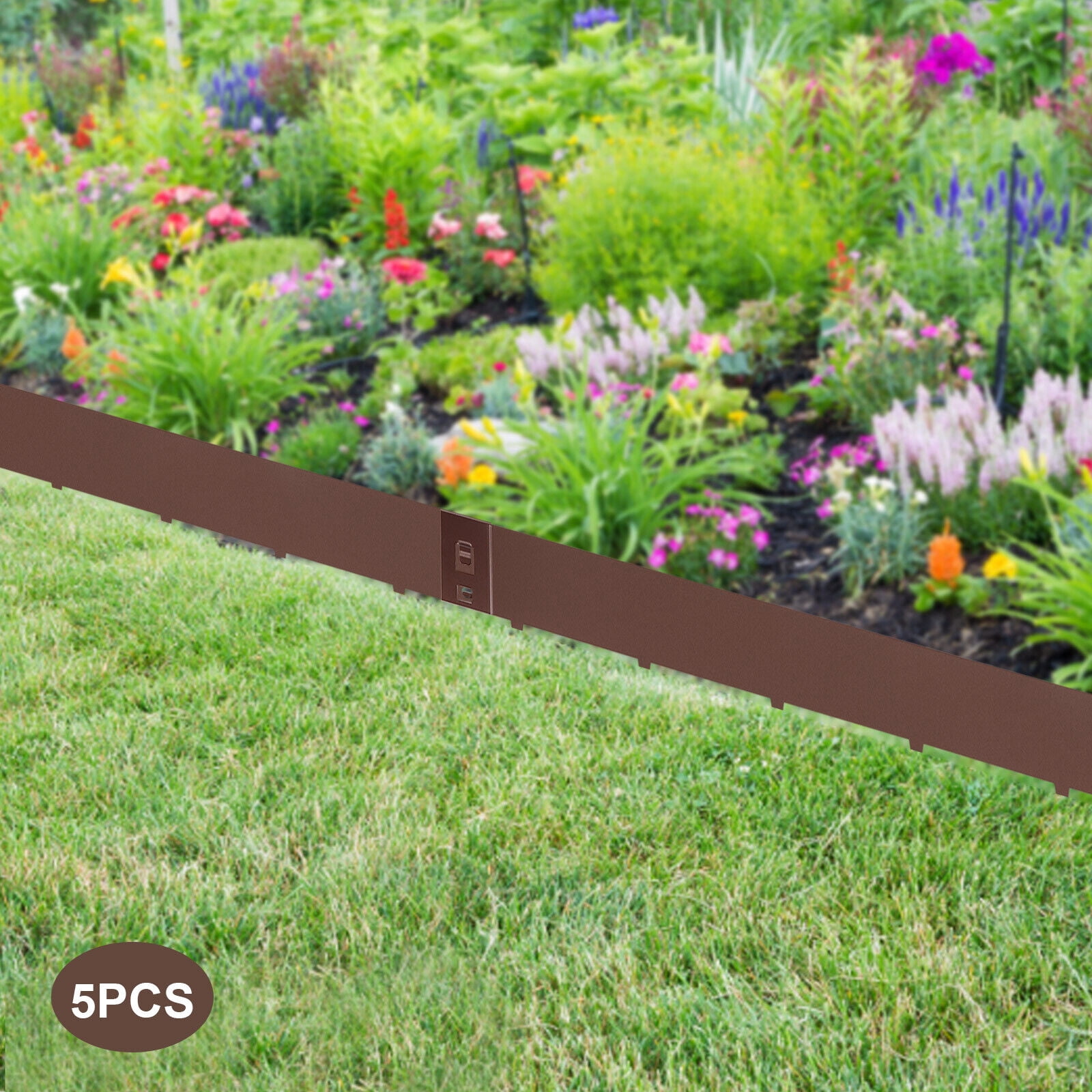 Miumaeov 5* Landscape Edging 39 in. Bendable Metal Lawn Barrier Garden Border Edge Brown