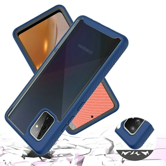 for Samsung Galaxy A72 5G Clear Dual Layer Rugged Bumper Frame Heavy Duty Hybrid Shockproof Rubber TPU Full Body Defender Cover ,Xpm Phone Case [Blue]