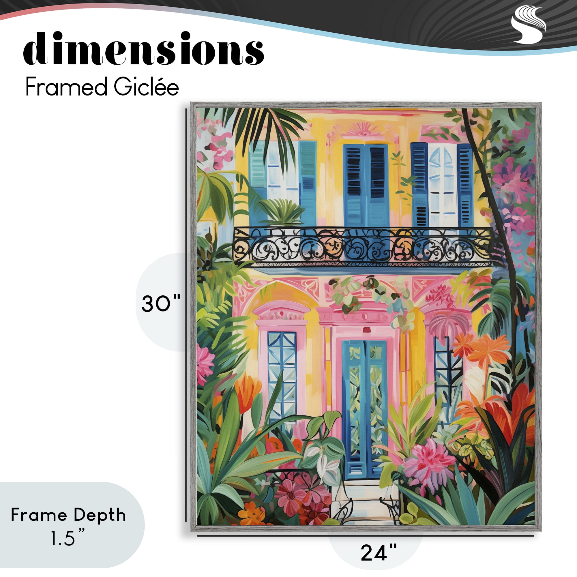 Stupell Industries Colorful Facade with Tropical Garden Gray Framed Giclee Art, design by LSR Design Studio