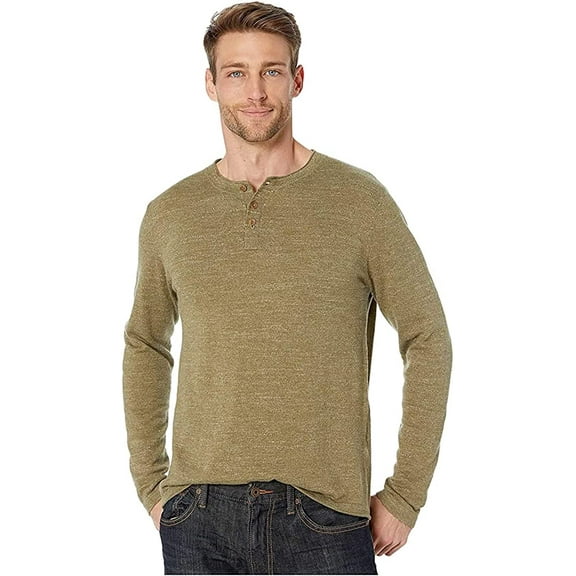 Lucky Brand Men's Long Sleeve Welterweight Henley, Heather Olive, XXL