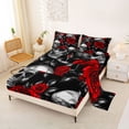 thumbnail image 2 of Homewish Classic Gothic Halloween Skull Bed Sheets,Red Rose Branch Print Full Size Sheets,Black Red White,4 Pieces,1 Flat Sheet,1 Fitted Sheet and 2 Pillowcases, 2 of 6