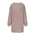 thumbnail image 5 of HNMKIU Womens Solid Color Crew Neck Long Sleeve Knitted Sweater Dress for Ladies Soft Comfortable and Versatile Khaki-B,XXL, 5 of 6