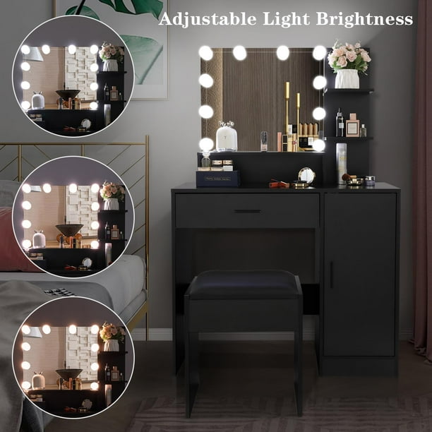 Ktaxon Vanity Set With 3 Color Lighted, Big Vanity Mirror With Lights And Drawers