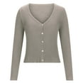thumbnail image 7 of Zedker Women's Cardigans Sweaters Open Front Knit Cropped Sweaters Fall V Neck Long Sleeve Button Down Jacket Tops Khaki XL, 7 of 7