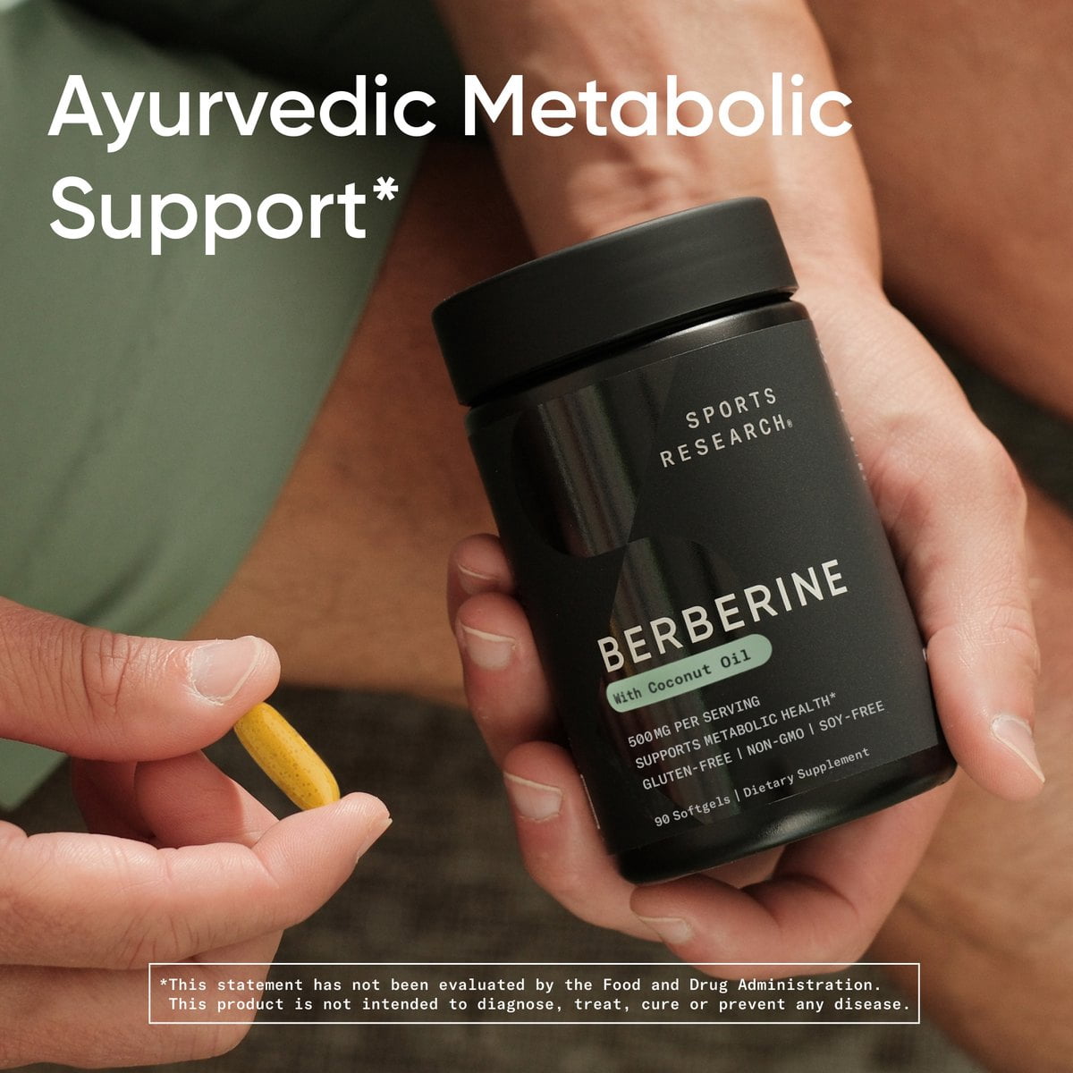 Sports Research® Berberine Coconut Oil Herbal Ayurvedic Metabolic Health Support 500mg (90 Softgels)