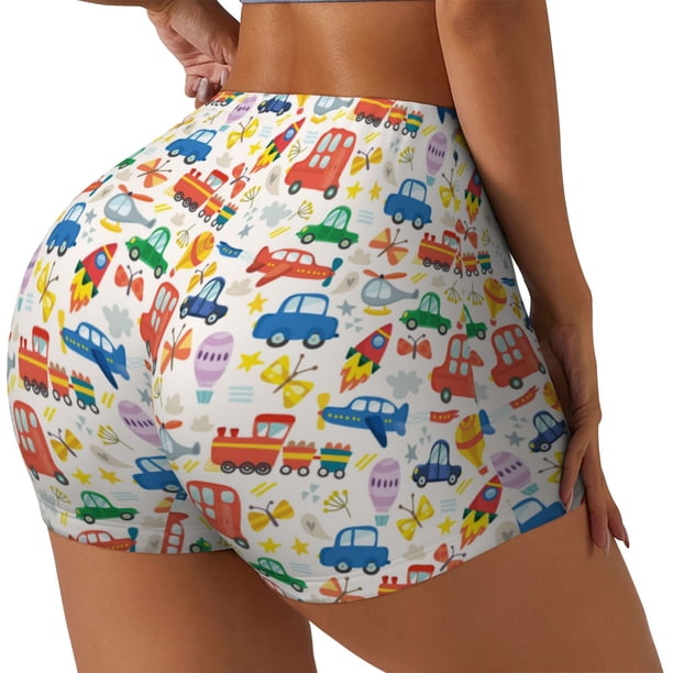 Balery Cartoon Transportation Pantalones cortos de entrenamiento estampados para mujer, sin costuras, ajustados, para gimnasio, yoga, correr, deportes, ejercicio activo, fitness.-XX-Large