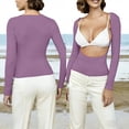 thumbnail image 3 of cocolona Womens Summer Backless Tops Crew Neck Long Sleeve Crop Slim Fit Shirts Going Out Casual Solid Color Blouses, 3 of 5