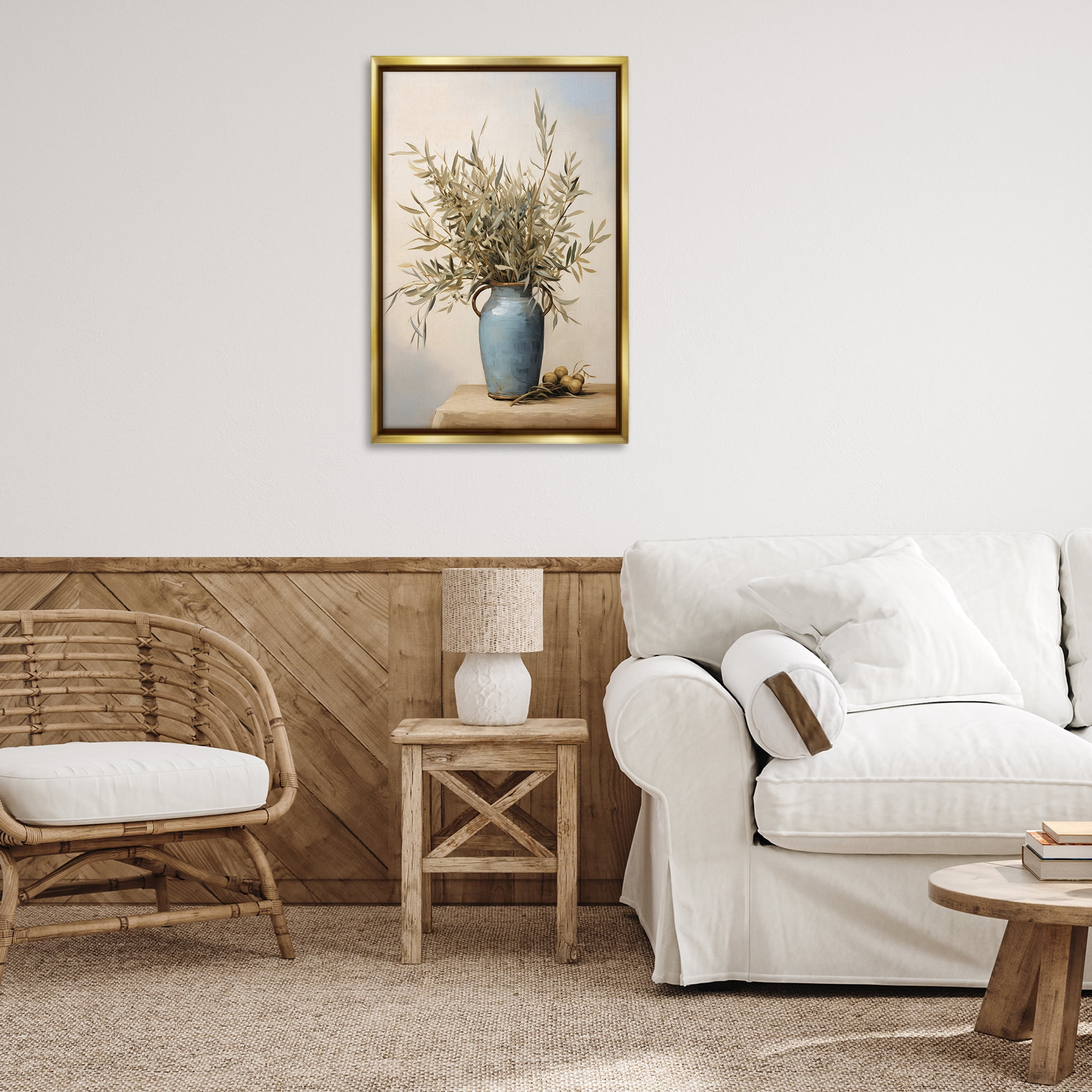 Stupell Industries Rustic Pottery Plant Plants & Flowers Painting Gold Floater Framed Canvas Art Print Wall Art, 21 x 31