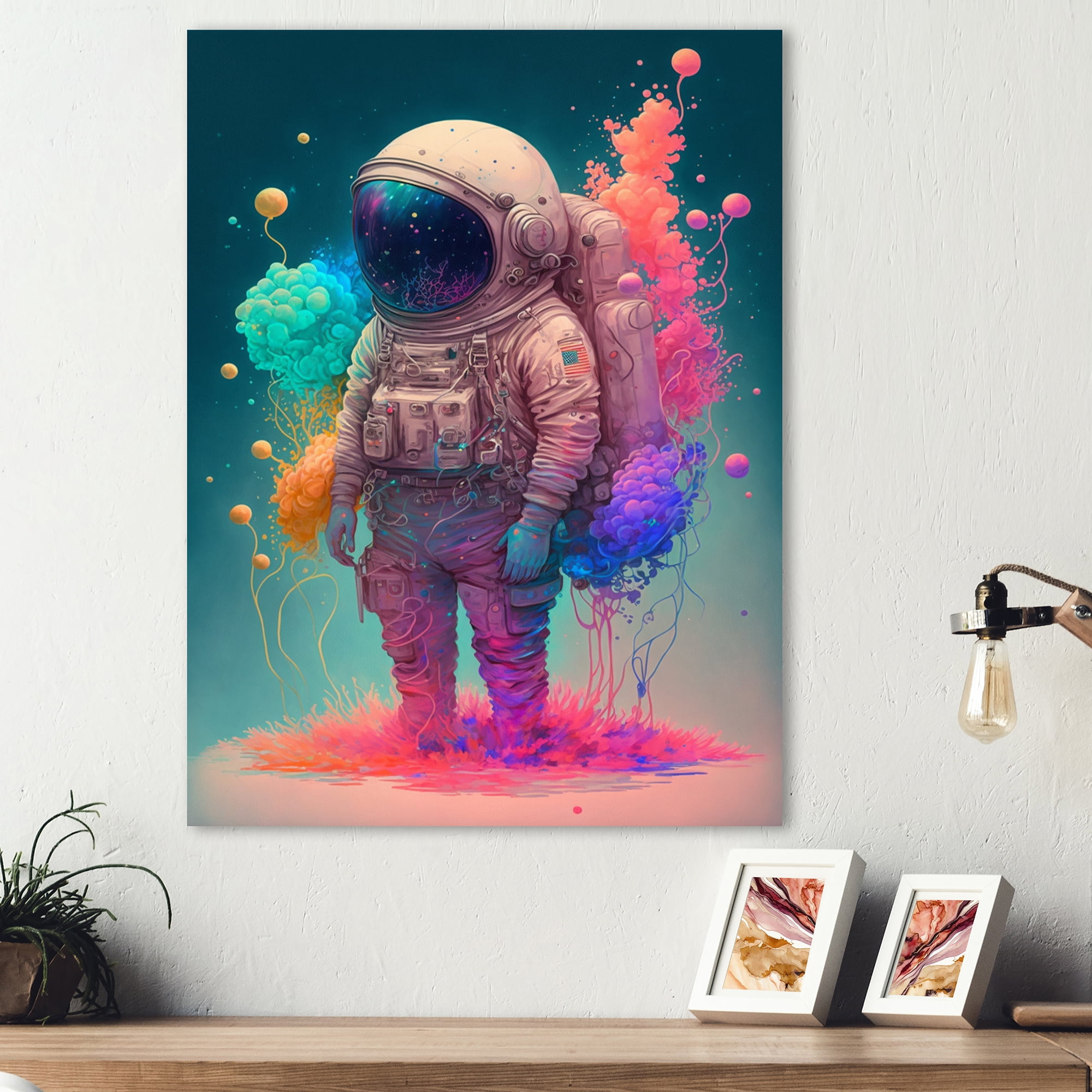 Designart Astronaut Floral Dream V Canvas Wall Art