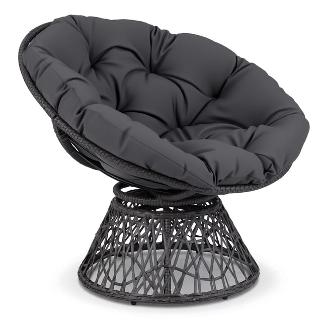 Gymax 360-Degree Swivel Papasan Chair Round Wicker Lounge Chair w/Thick Cushion&Metal Frame Gray