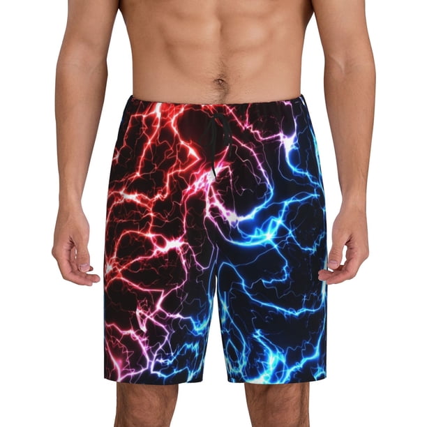 Fotbe Red And Blue Lightning Pantalones Cortos de Pijama para Hombre, Ropa de Dormir, Pantalones de Pijama Cortos para Hombre-3X-Large