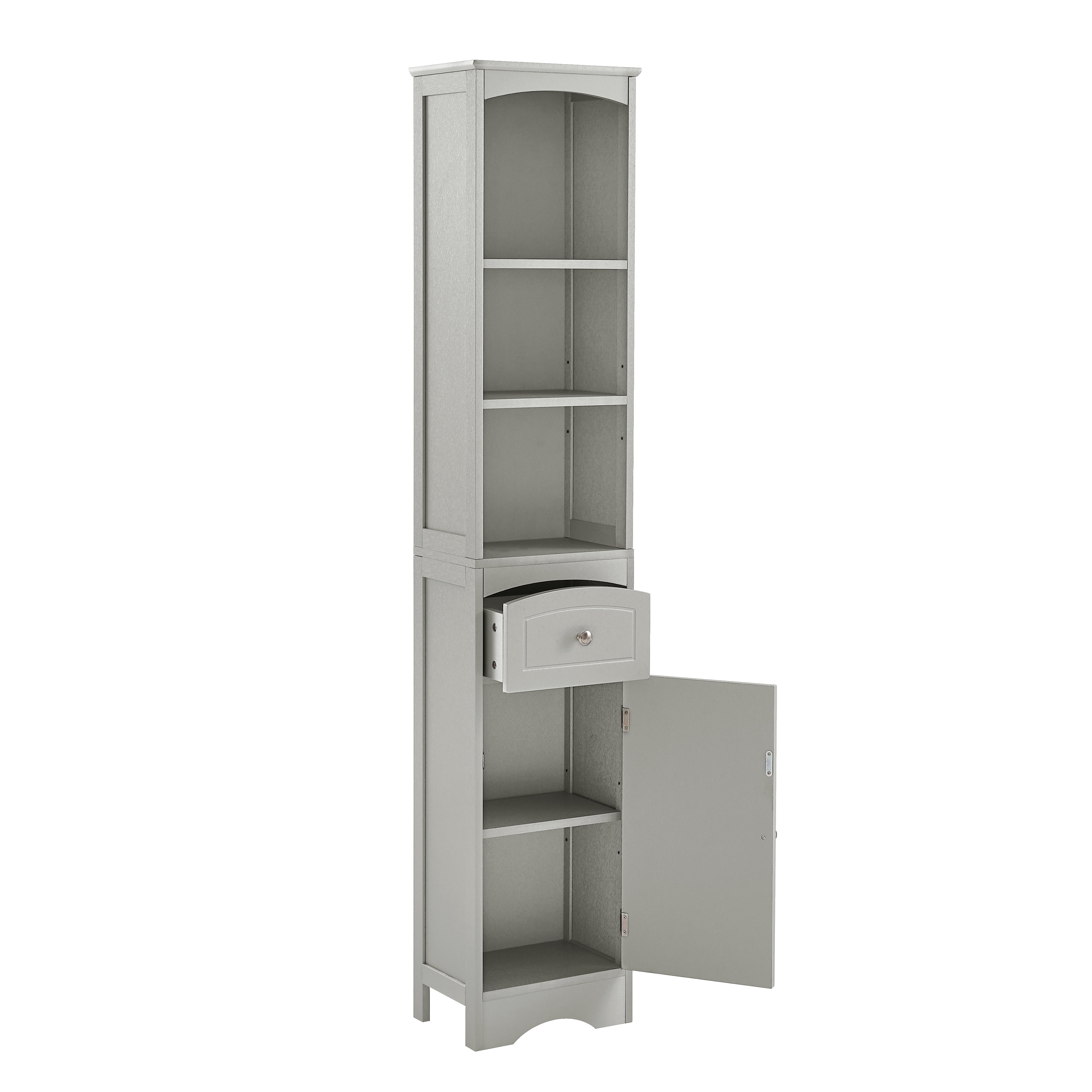 DEALTOPS Modern Tall Storage Cabinet with Adjustable Shelves and Open Storage Space, Slim Freestanding Storage Cabinet with for Bathroom - Gray