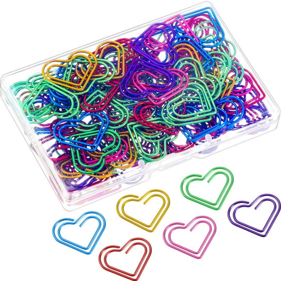 100 Pieces Colorful Paper Clips Metal Heart Shaped Paperclips Cute Fancy Multicolor Small Love Shaped Paper Clips Bulk for Office Stationery