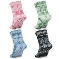 thumbnail image 6 of Bocaoying 4 Pairs Women's Non Slip Grip Socks - Secure Non-Skid for Yoga, Pilates, Barre, Hospital, Tie-Dye Crew Socks - Fits US Size 6-8, 6 of 8