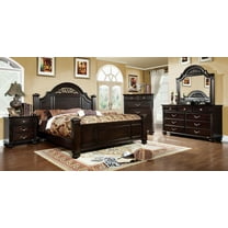 Dark Walnut Traditional California King Size Bed Dresser Mirror 2x Nightstands Chest Brass Handles 6pc Bedroom Furniture