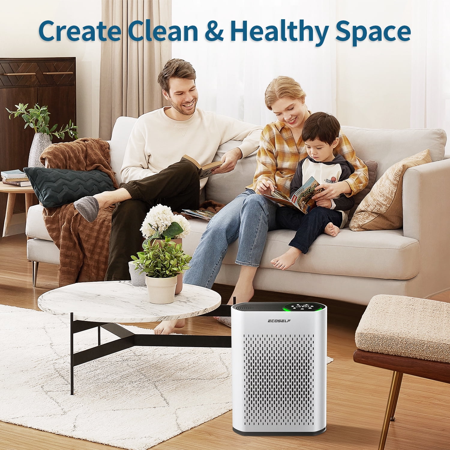 HEPA Air Purifiers for Home Large Room Cover 2400 Ft2,HEPA Air Cleaner with PM 2.5 Display Air Quality Sensors,White