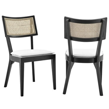 Cottage Style Wood Dining Chairs with Rattan Detail - Set of 2