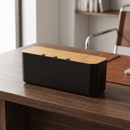 Cable Management Box with Wood Lid, Cord Organizer for Desk TV Computer – Hide Power Strips & Cords