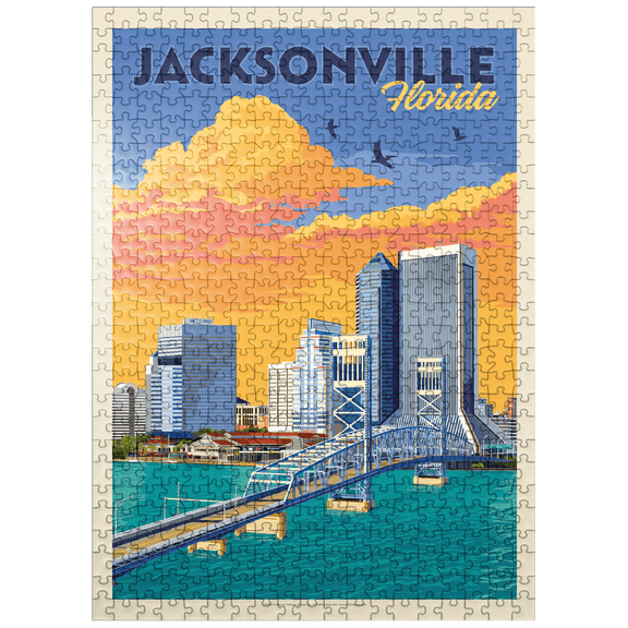 MyPuzzle - Jacksonville, FL, Vintage Poster - Premium 500 Piece Jigsaw Puzzle for Adults