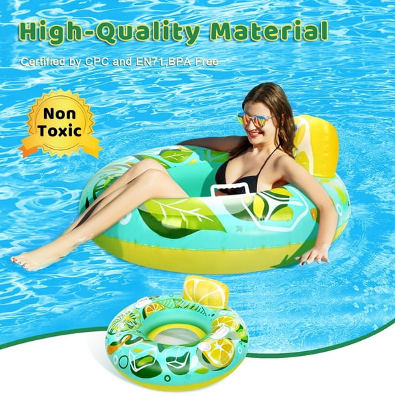 Swimming Inflatable Lounger Pool Adult Floating Chair Seat with Cup Holders